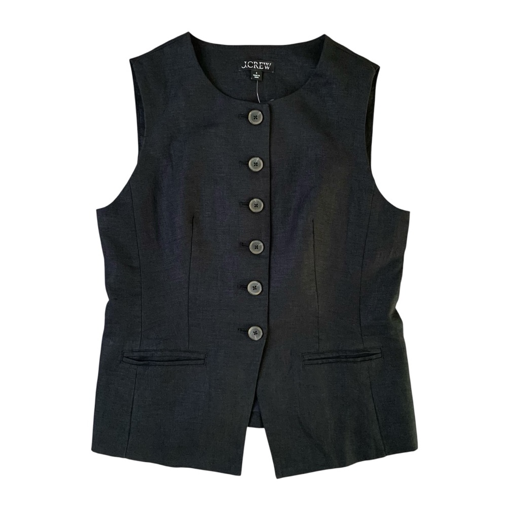J.Crew Women’s Black Cutaway Vest Top In Linen Size 4